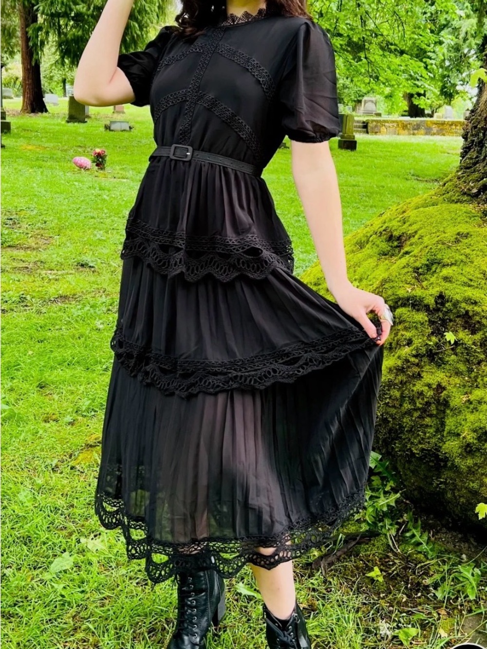 Witchwood Annabel Romantic Cottage Goth Tiered Dress , Unique Vintage - Picture 1 of 5